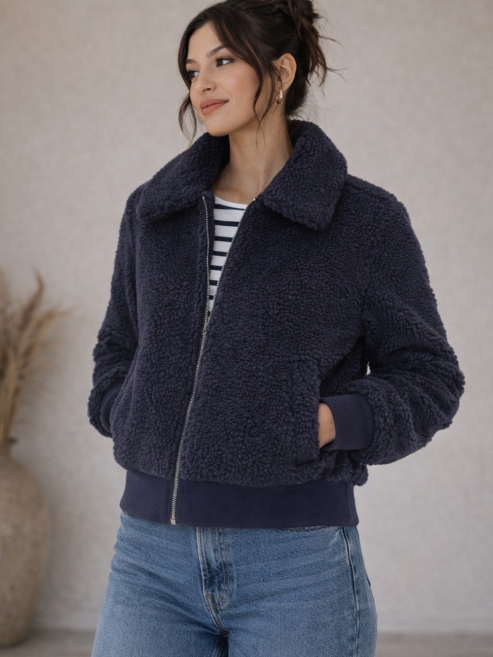 GAP Dark Navy Jacket with Sherpa Collar